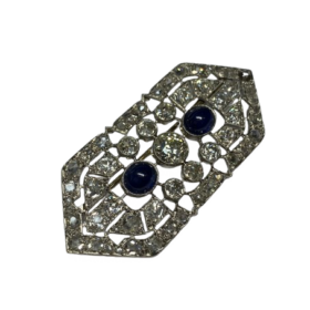 BROCHE ART DECO PLATINE OR 18K DIAMANTS ET SAPHIRS — photo 1