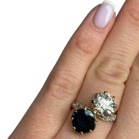 BAGUE "TOI & MOI" OR 18K, SAPHIR ET DIAMANTS DONT ENV 2 CTS (T.50) — photo 6