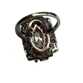 BAGUE ART DECO PLATINE RUBIS DIAMANTS DONT MARQUISE (T.51) — photo 4