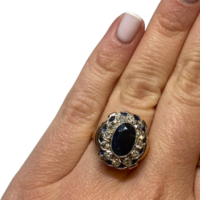 BAGUE OR 18K SAPHIRS ET DIAMANTS (T.50) — photo 5