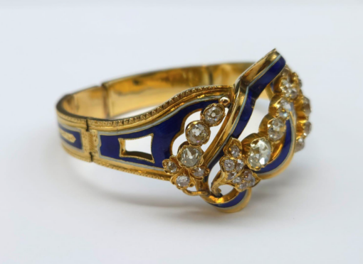 Bracelet articulé or 18K email et diamants env 4-5cts