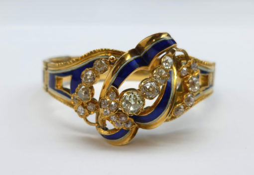 Bracelet articulé or 18K email et diamants env 4-5cts
