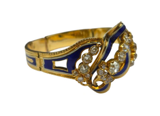 Bracelet articulé or 18K email et diamants env 4-5cts