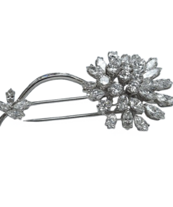 BROCHE FLORALE PLATINE ET DIAMANTS