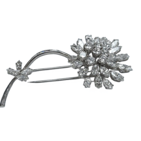 BROCHE FLORALE PLATINE ET DIAMANTS — photo 1