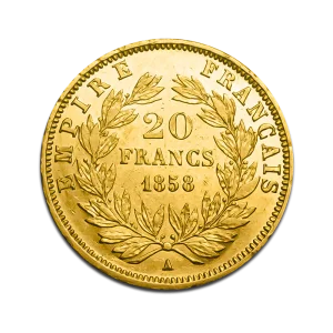 20 Francs Napoléon Or — revers (valeur faciale et couronne de laurier)