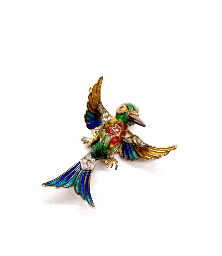 Broche oiseau en or jaune 18K