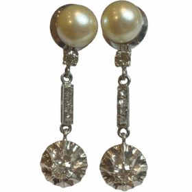 Boucles d’oreilles or 18K pendantes perles et diamants — photo 1