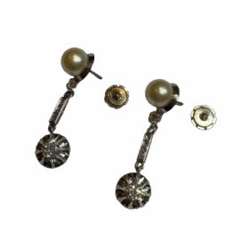 Boucles d’oreilles or 18K pendantes perles et diamants — photo 4