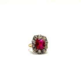 Bague or 18k rubis et 10 diamants (T.54) — photo 1