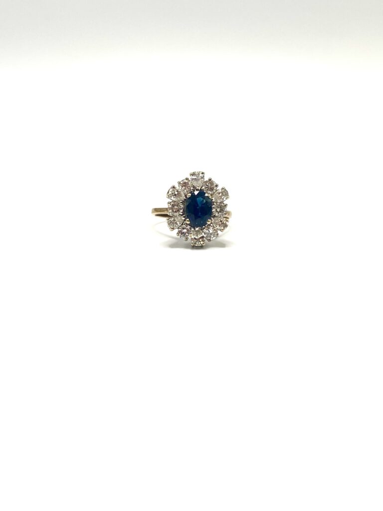 Bague or 9K diamants et saphir (T.57)