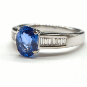 BAGUE OR BLANC 18K SAPHIR DIAMANTS (T 56) — photo 2