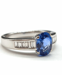 BAGUE OR BLANC 18K SAPHIR DIAMANTS (T 56)