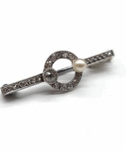 BROCHE ART DECO OR 18K DIAMANTS ET PERLE