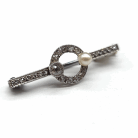 BROCHE ART DECO OR 18K DIAMANTS ET PERLE — photo 1