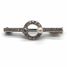 BROCHE ART DECO OR 18K DIAMANTS ET PERLE — photo 4