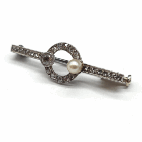 BROCHE ART DECO OR 18K DIAMANTS ET PERLE — photo 5