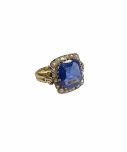 Bague or jaune 18K et saphir (Sri Lanka) perles (T.52)