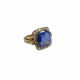 Bague or jaune 18K et saphir (Sri Lanka) perles (T.52) — photo 1