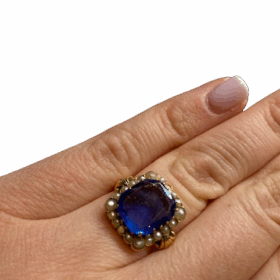 Bague or jaune 18K et saphir (Sri Lanka) perles (T.52) — photo 6