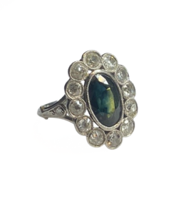 Bague Pompadour platine saphir et diamants (T.49)