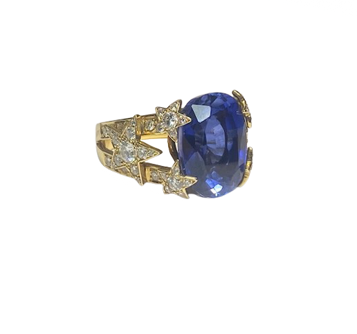 BAGUE ETOILES OR 18K SAPHIR DIAMANTS (T.58)