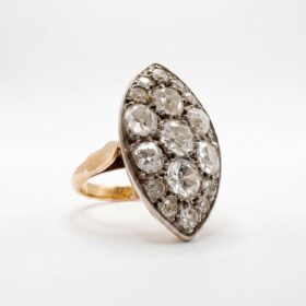 BAGUE MARQUISE OR 18K PLATINE DIAMANTS ENV 3 CTS (T.54) — photo 1
