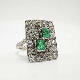 BAGUE OR 18K EMERAUDES ET DIAMANTS (T.49) — photo 1