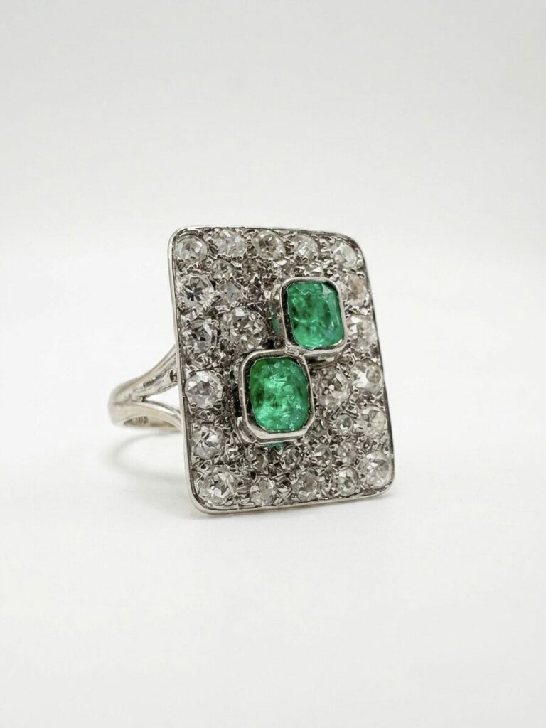 BAGUE OR 18K EMERAUDES ET DIAMANTS (T.49)