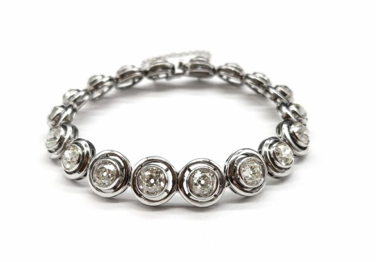 BRACELET ANCIEN OR 18K/ARGENT DIAMANTS ENV. 9 CTS (T.17)