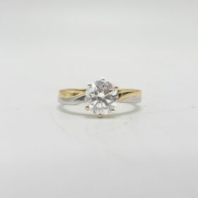 BAGUE OR 18K SOLITAIRE DIAMANT ENV. 1 CT (T.50) — photo 1