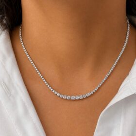 COLLIER RIVIERE EN CHUTE OR BLANC 18K ET DIAMANTS — photo 1