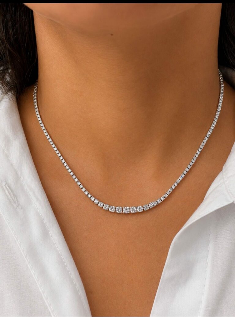 COLLIER RIVIERE EN CHUTE OR BLANC 18K ET DIAMANTS