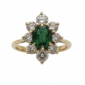 BAGUE MARGUERITE OR 18K EMERAUDE ET DIAMANTS — photo 1