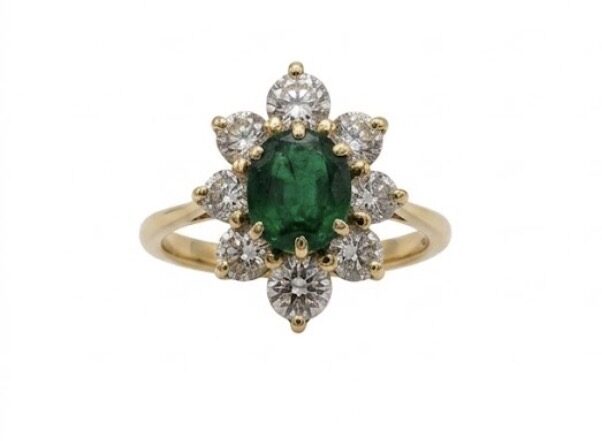 BAGUE MARGUERITE OR 18K EMERAUDE ET DIAMANTS