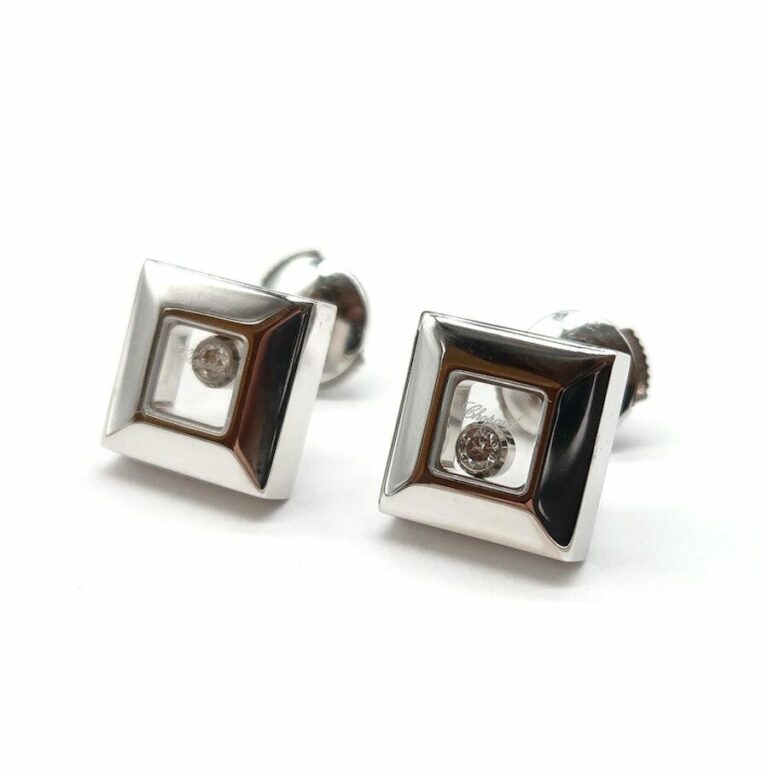 BOUCLES D'OREILLES CHOPARD HAPPY DIAMONDS OR 18K ET DIAMANTS
