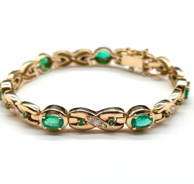 BRACELET OR 18K DIAMANTS EMERAUDE (T.18)